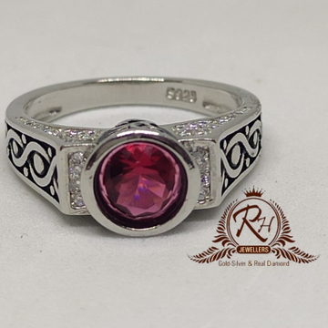 92.5 silver red stone daimond antic gents ring Rh-...