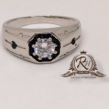 silver 92.5 gents single stone diamond ring Rh-Gr9...