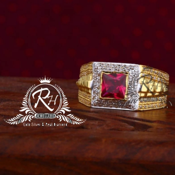22 carat gold square red dimond gents rings RH-GR...