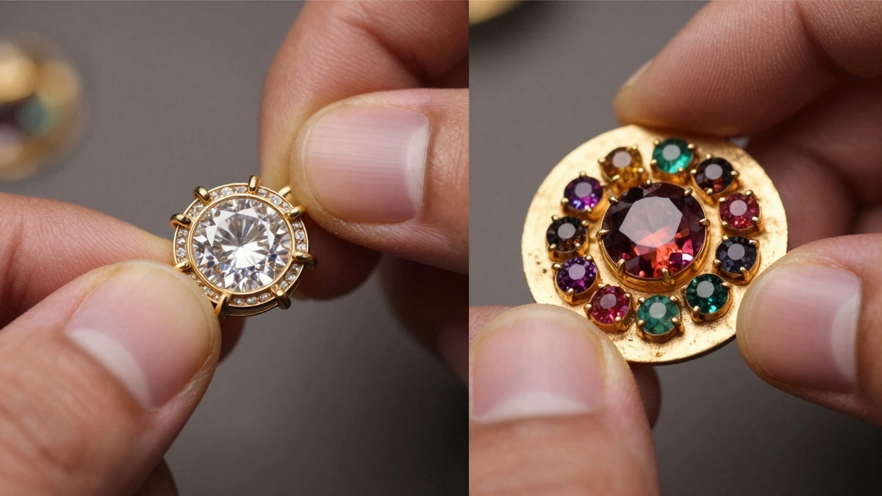 Polki and Kundan jewelry techniques side-by-side showing material differences