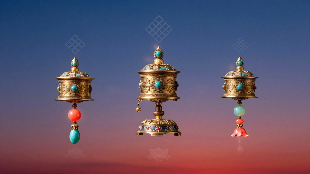 Sacred Sikkimese jewellery pieces — Doko, Kardo, and Ghyu — floating with spiritual symbols glowing in a blue and crimson sky.