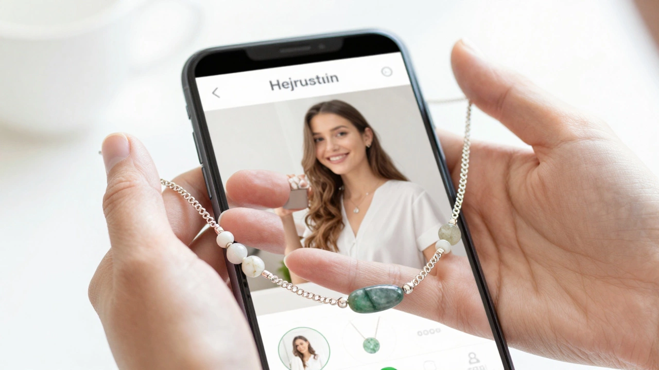 Hands holding modular recycled silver necklace with AR tech