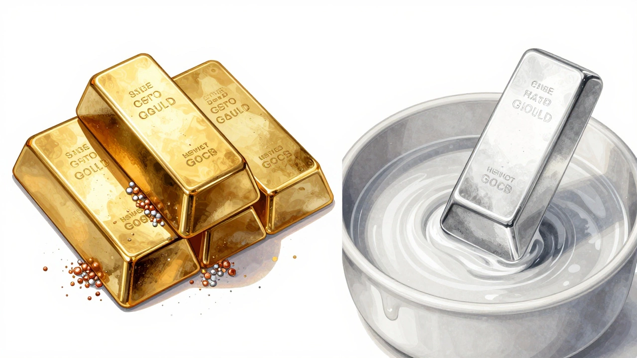 Illustration showing gold alloy mixing and rhodium plating process