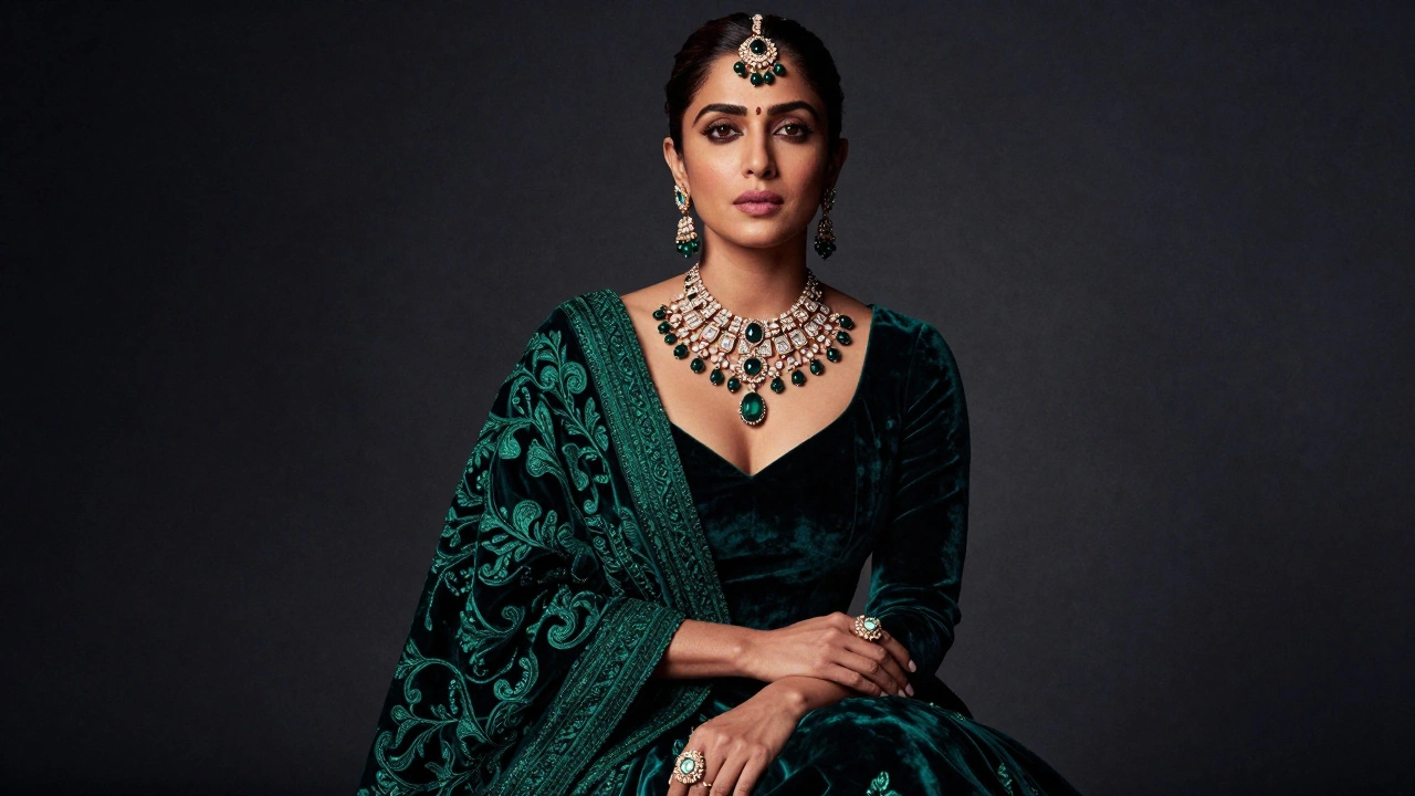 Aishwarya Rai in velvet gown with heavy Kundan jewelry