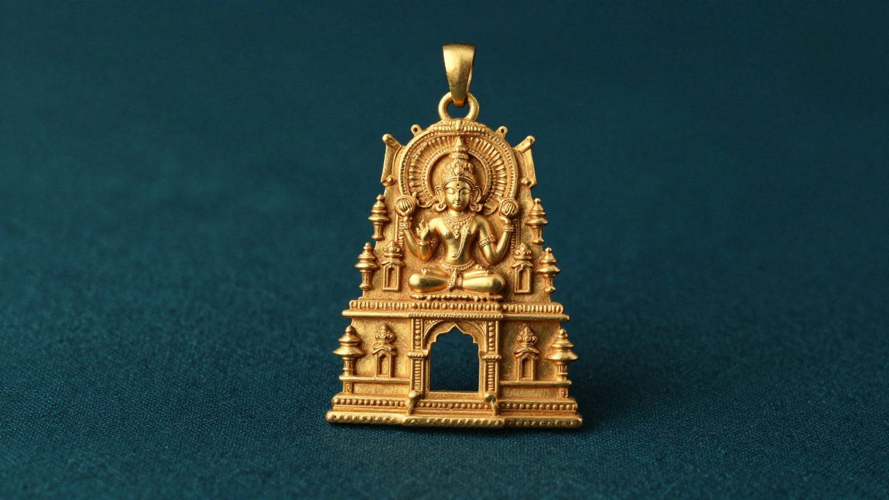 Modern lightweight Indian temple motif gold pendant