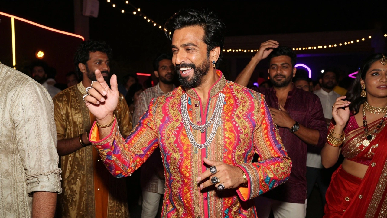Ranveer Singh in colorful sherwani with layered chains