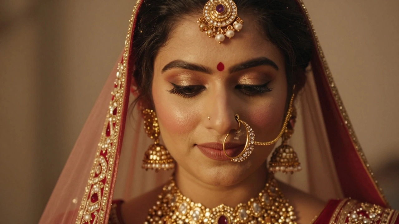 Indian bride wearing a subtle diamond Italian nose pin