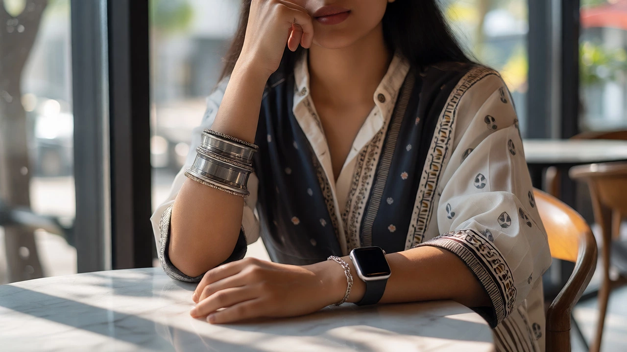 Professional woman with asymmetric modern bangles