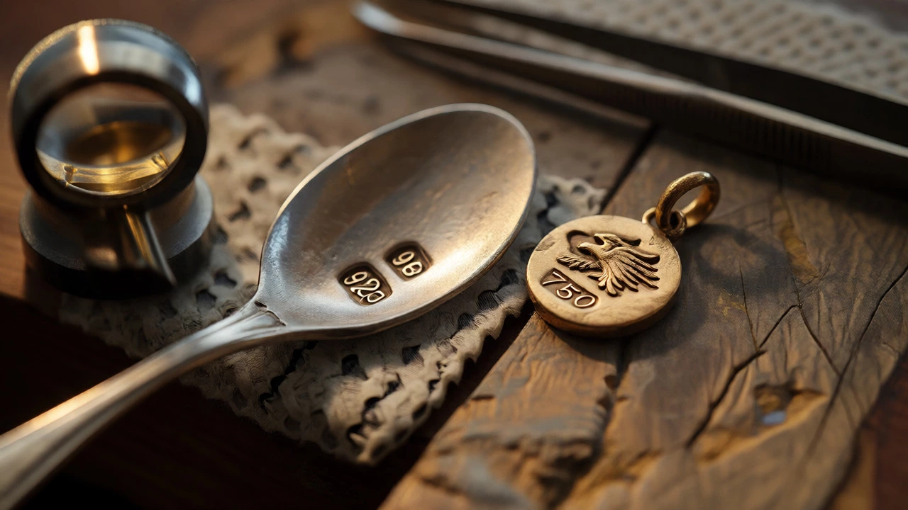 Jeweler inspecting silver and gold marks with a loupe