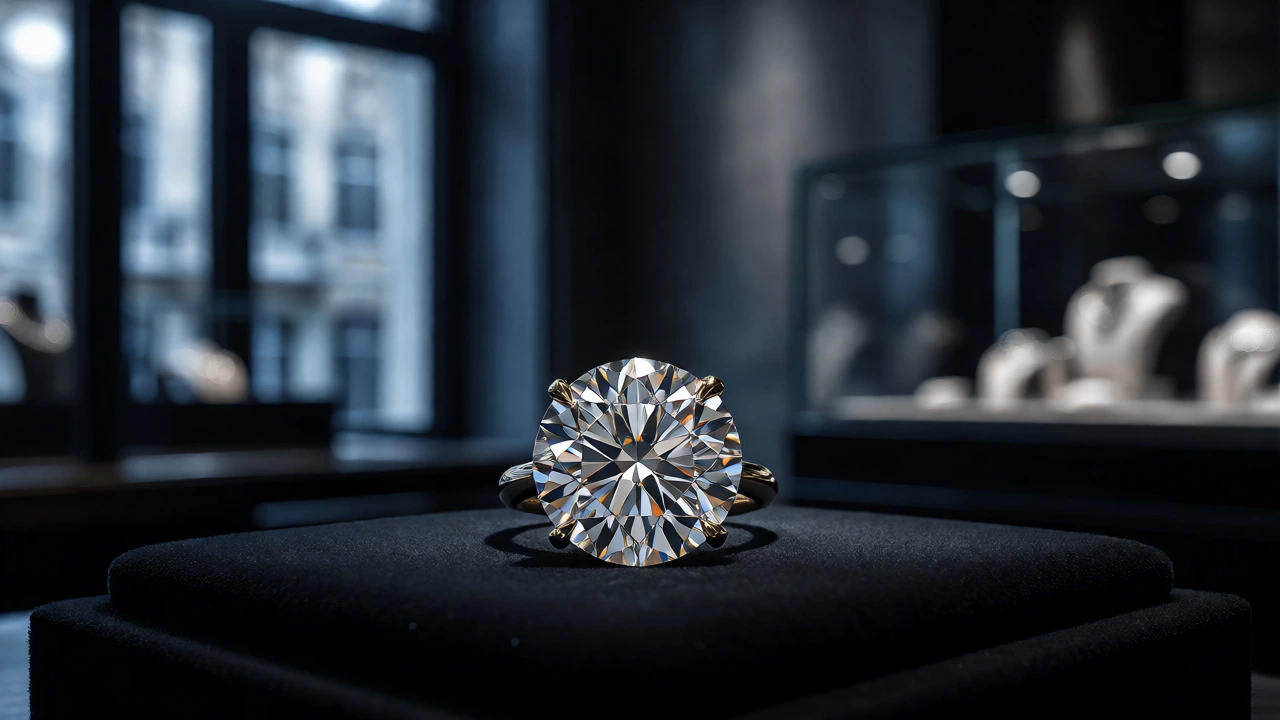Luxury diamond ring in an Antwerp showroom